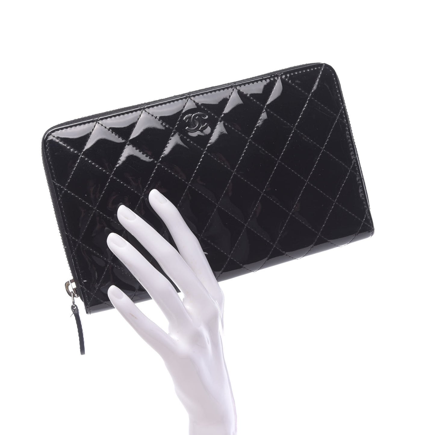 Patent Quilted Large Zip Around Organizer Wallet So Black