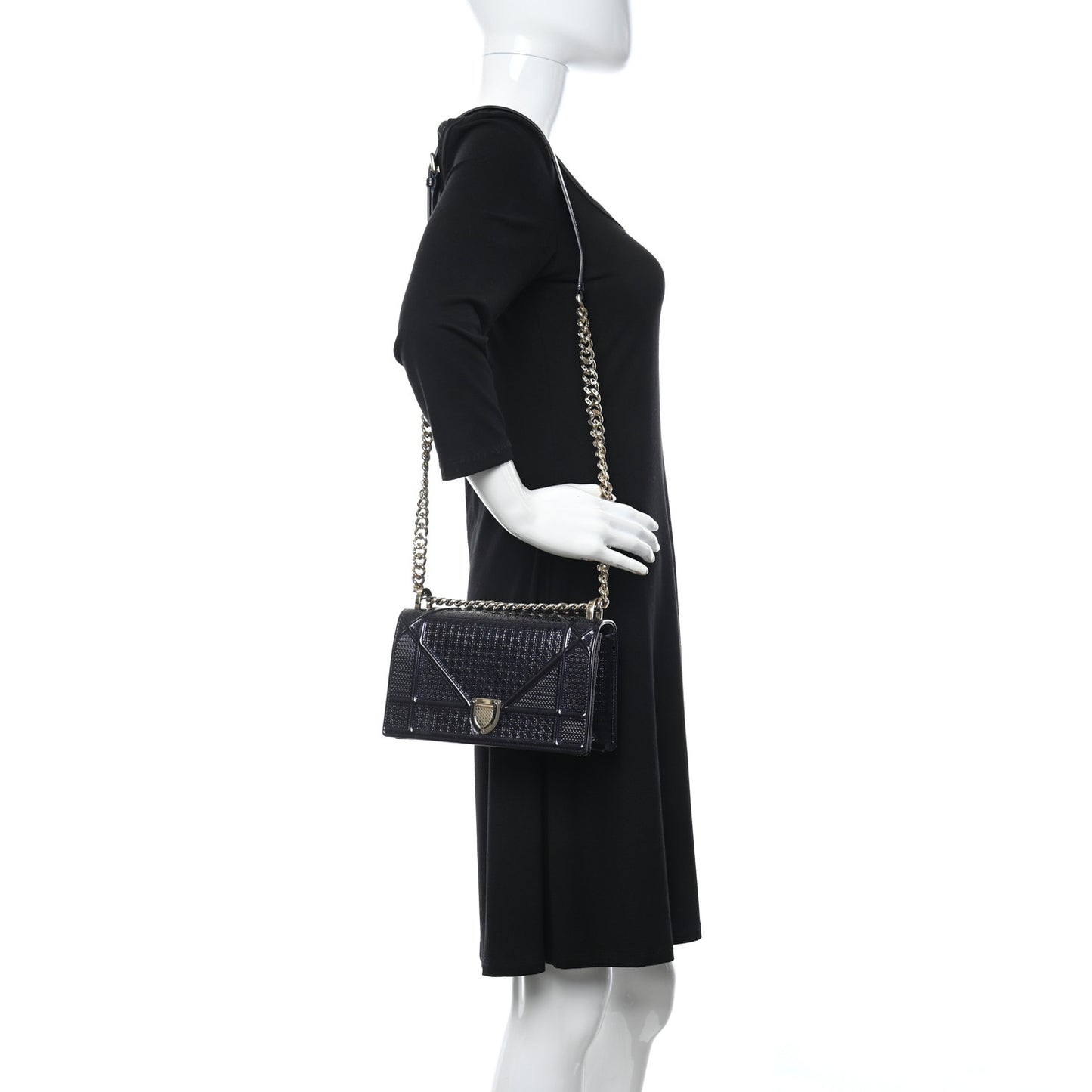 Metallic Patent Micro-Cannage Small Diorama Flap Bag Onyx Black