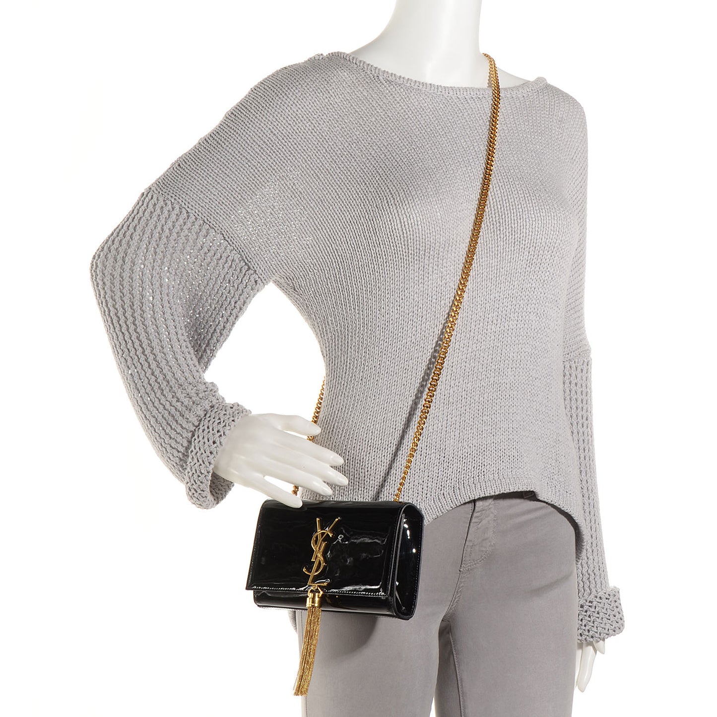 Patent Small Classic Monogram Kate Tassel Satchel Black