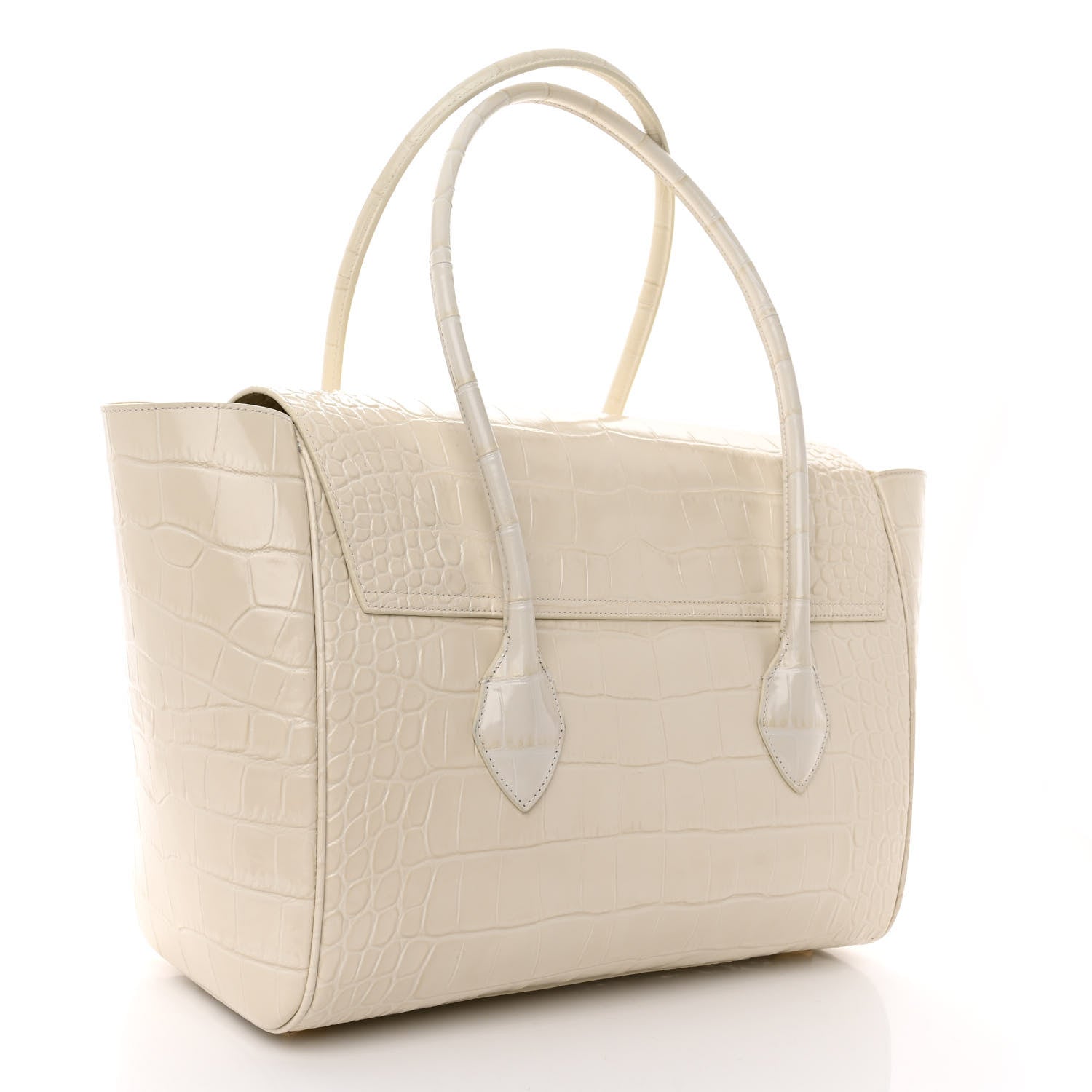 Salvatore Ferragamo Calfskin Crocodile Embossed East-West Tote Mascarpone 3 of 10