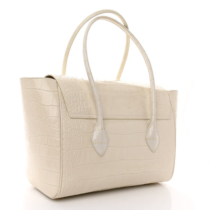 Salvatore Ferragamo Calfskin Crocodile Embossed East-West Tote Mascarpone 3 of 10