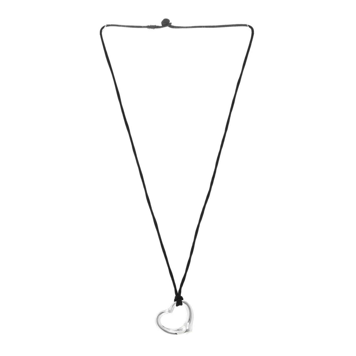 Sterling Silver Diamond Elsa Peretti Open Heart Pendant Cord Necklace