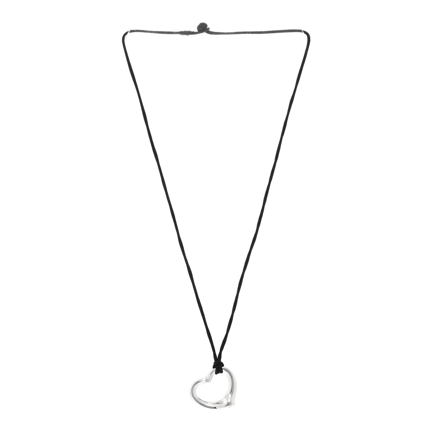 Tiffany Sterling Silver Diamond Elsa Peretti Open Heart Pendant Cord Necklace 3 of 5