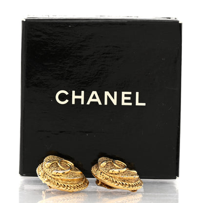 Chanel Metal Round CC Clip On Earrings Gold 4 of 4