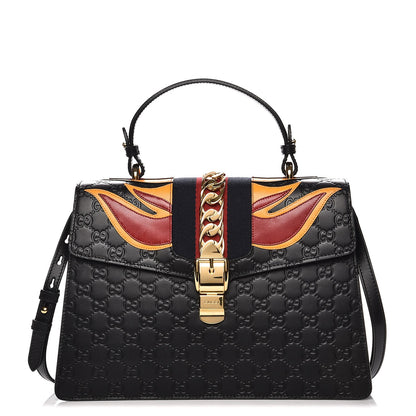 Gucci Guccissima Signature Medium Sylvie Top Handle Bag Black 1 of 13