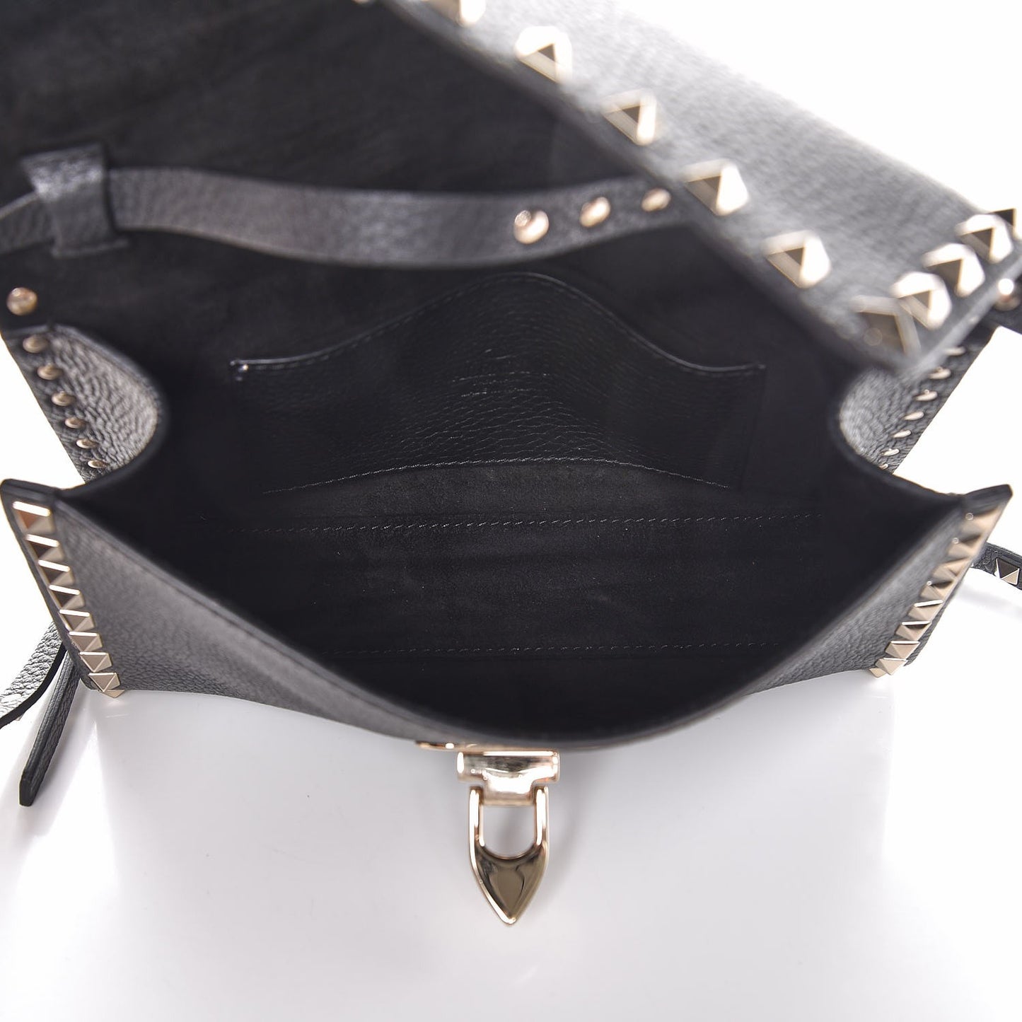 Pebbled Calfskin Medium Rockstud Flip Lock Crossbody Bag Black