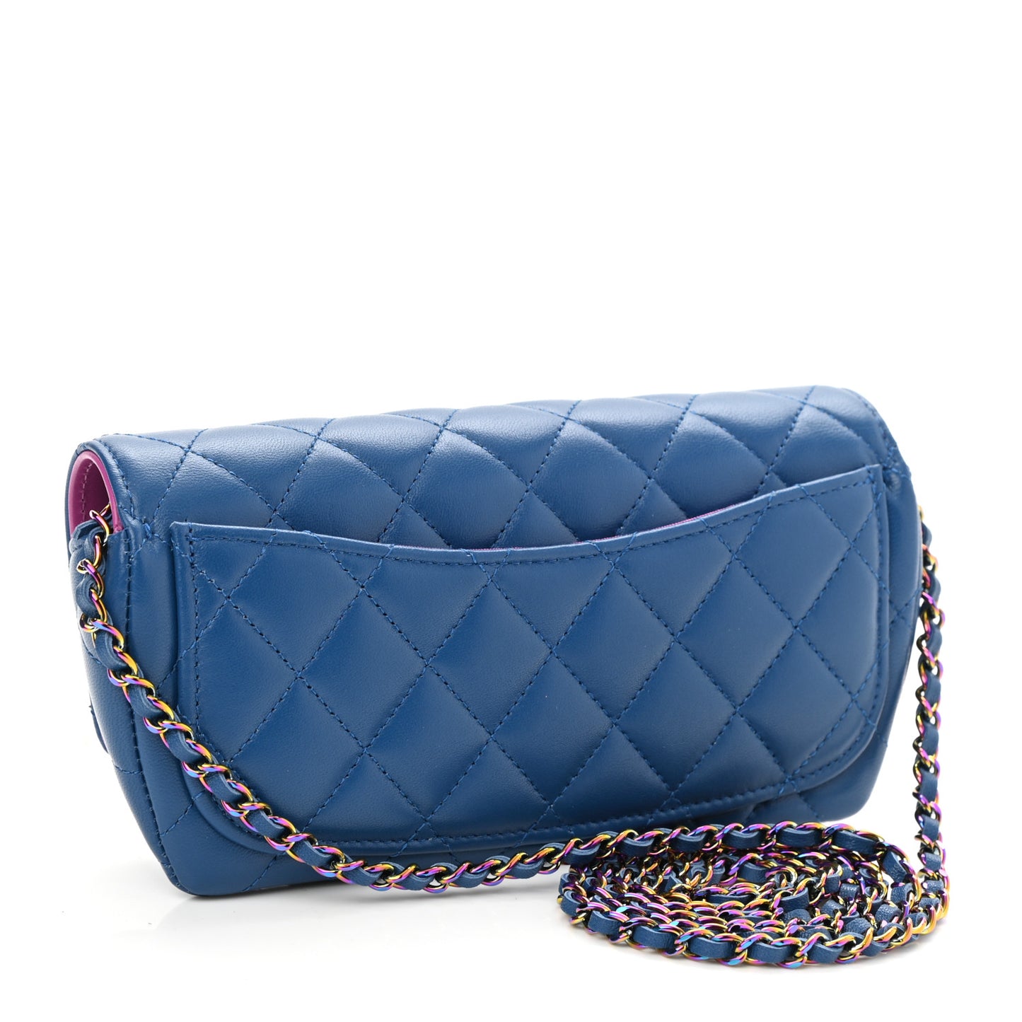 Lambskin Quilted Glasses Case With Chain Blue Purple