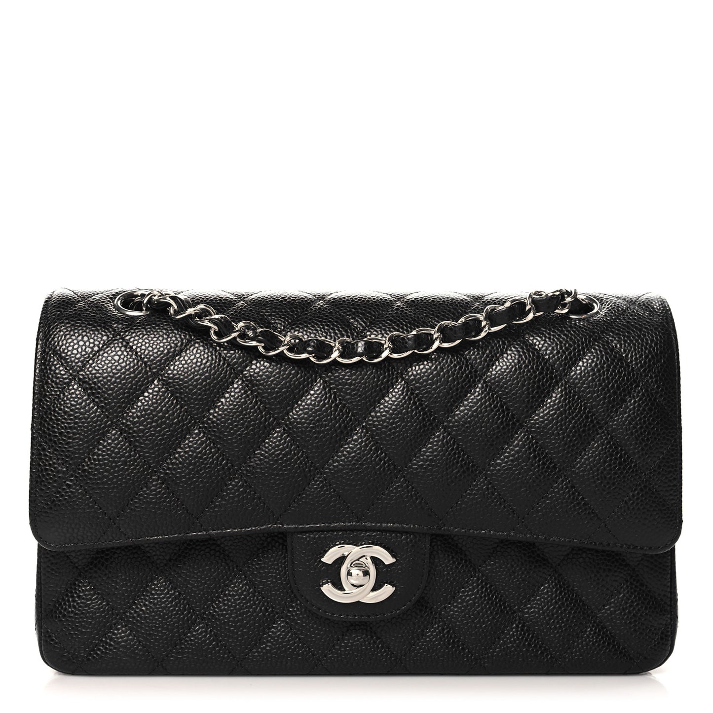 Caviar Quilted Medium Double Flap Black