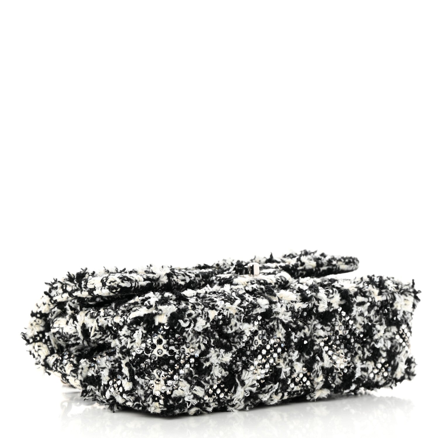 Chanel Crystal Tweed Quilted Medium Double Flap Black Ecru White 4 of 10