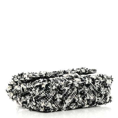 Chanel Crystal Tweed Quilted Medium Double Flap Black Ecru White 4 of 10