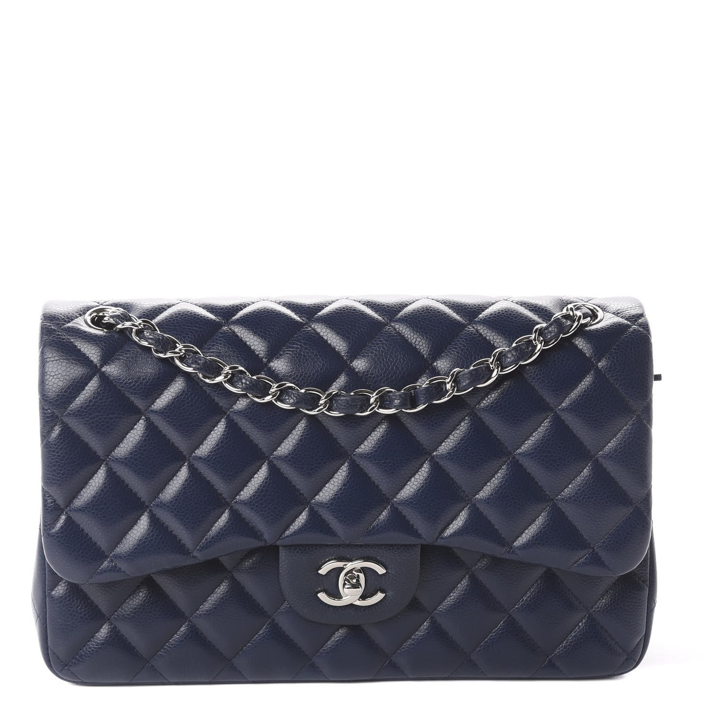 Caviar Quilted Jumbo Double Flap Navy Blue