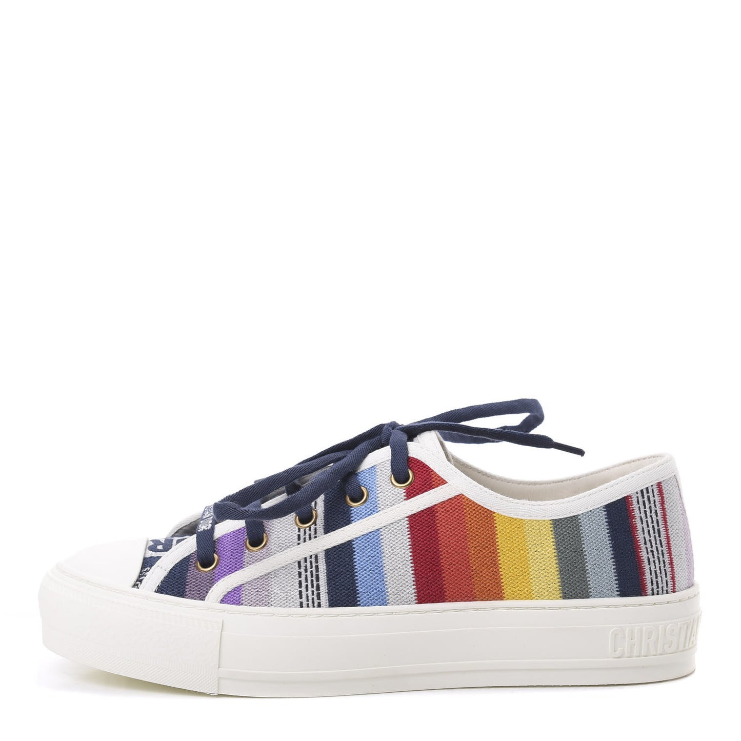 Canvas Rainbow Embroidered Womens Walk'N'Dior Low Top Sneakers 37.5 Multicolor