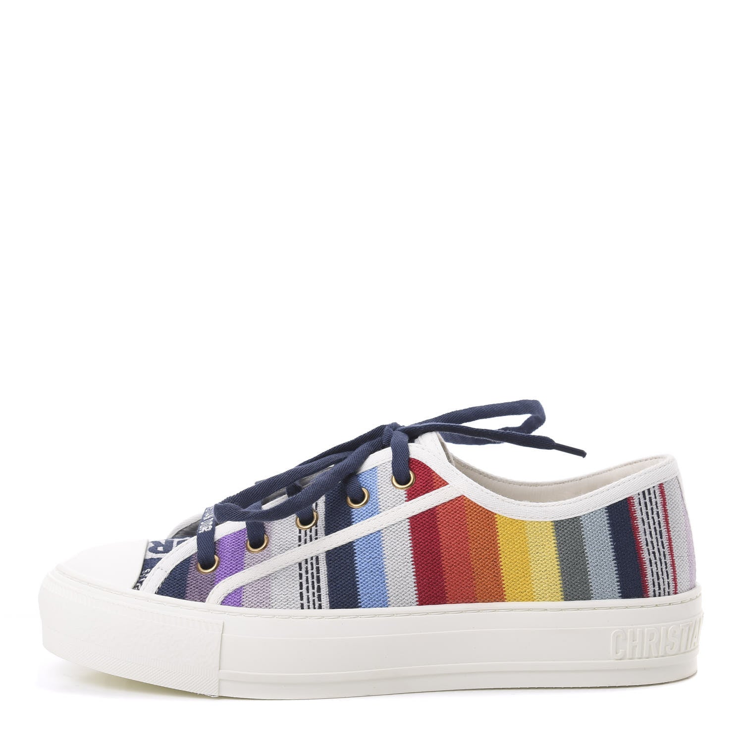 Christian Dior Canvas Rainbow Embroidered Womens Walk'N'Dior Low Top Sneakers 37.5 Multicolor 1 of 7