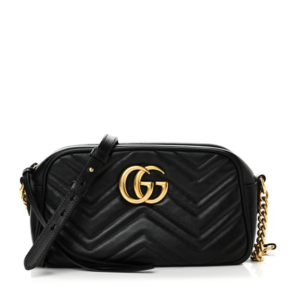 Gucci Calfskin Matelasse Small GG Marmont Chain Shoulder Bag Black 1 of 11