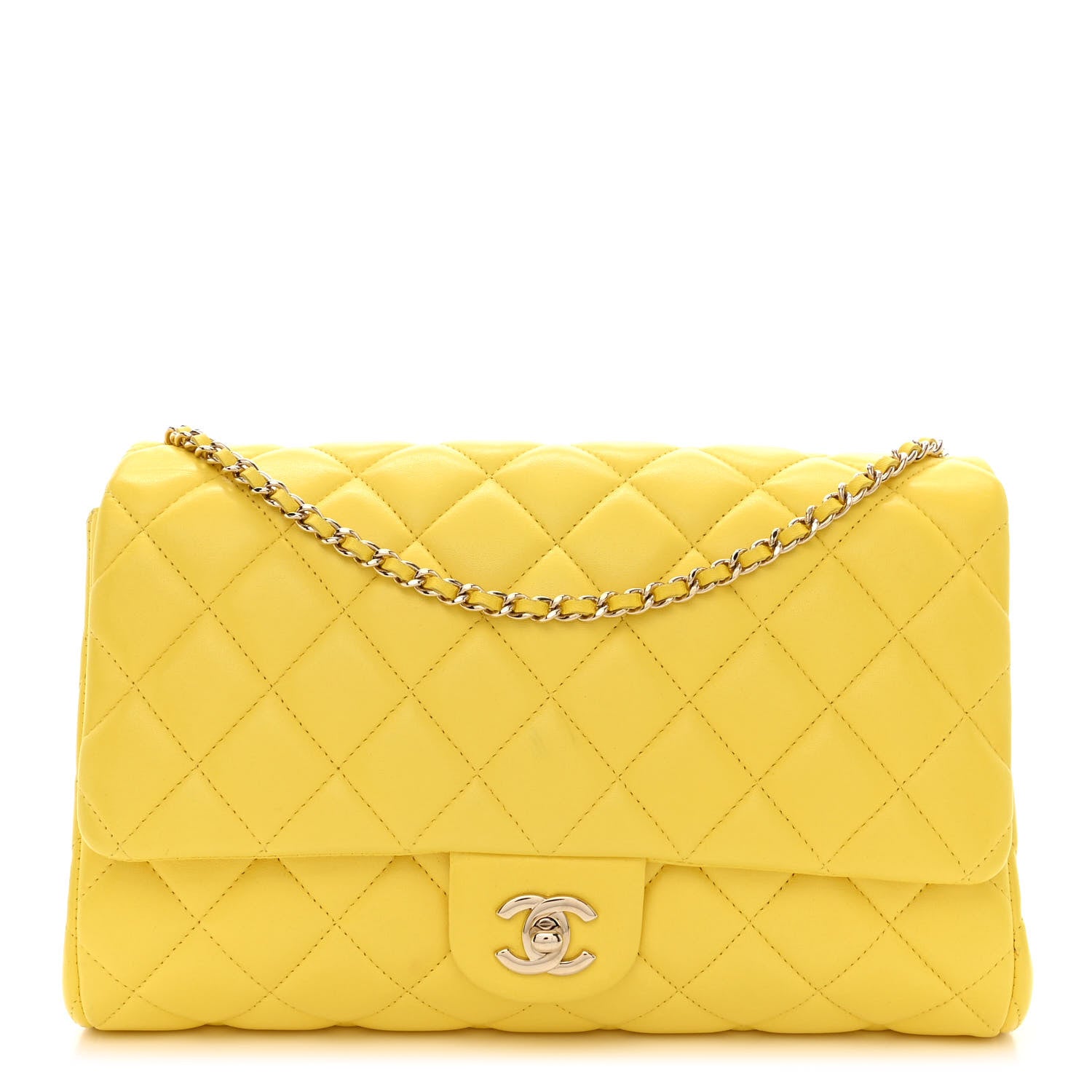 Chanel Lambskin Quilted Clutch with Chain Flap Yellow 1 of 11