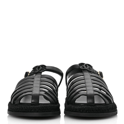 Chanel Lambskin Espadrille Sandals 41 Black 3 of 14