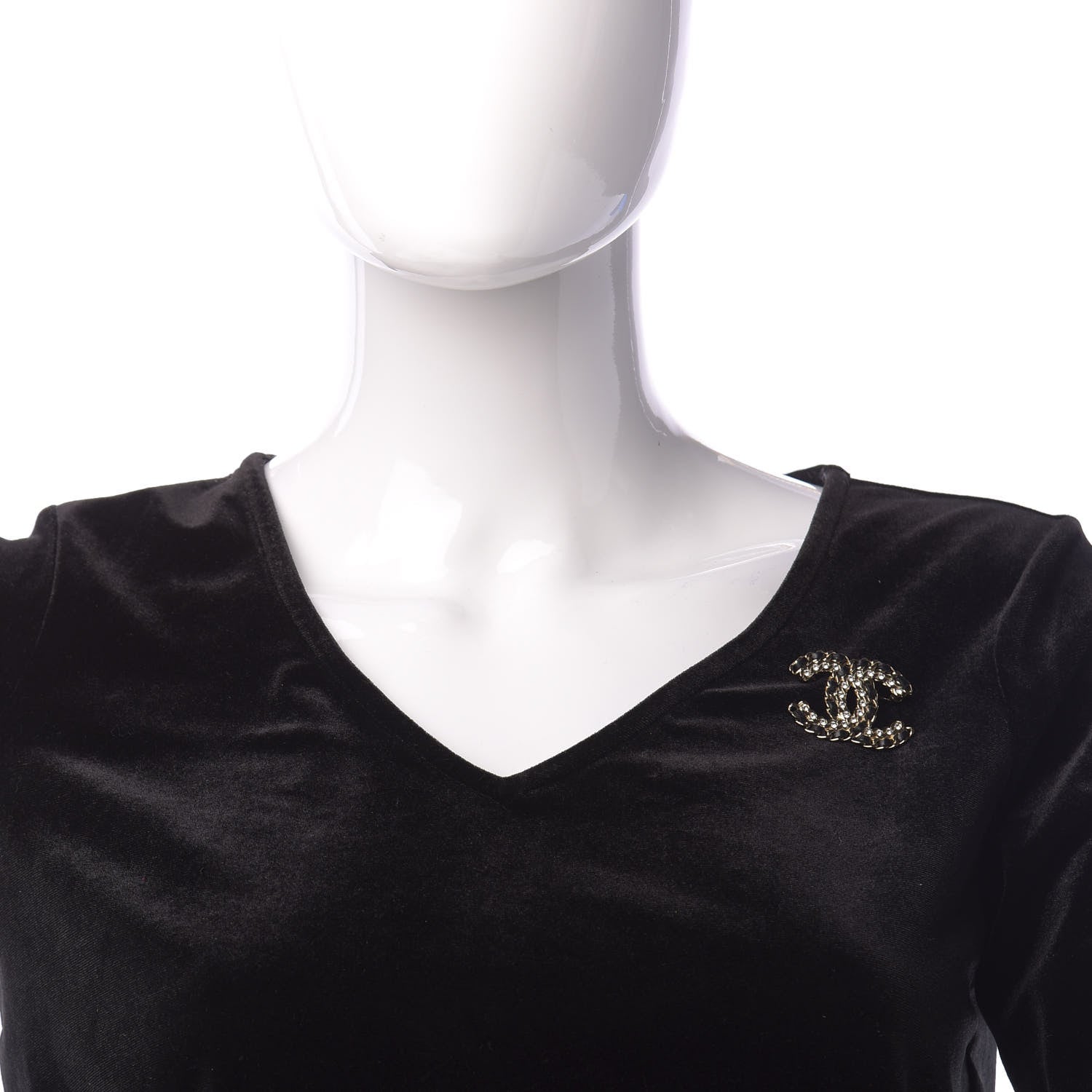 Chanel Lambskin Crystal Vintage Allure CC Chain Brooch Black Gold 2 of 5