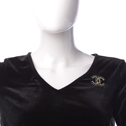 Chanel Lambskin Crystal Vintage Allure CC Chain Brooch Black Gold 2 of 5