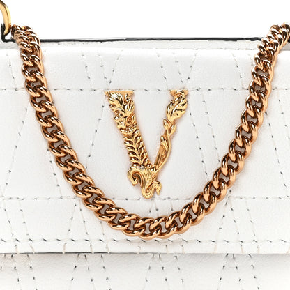 Versace Lambskin Quilted Virtus Chain Card Holder Ecru 7 of 10