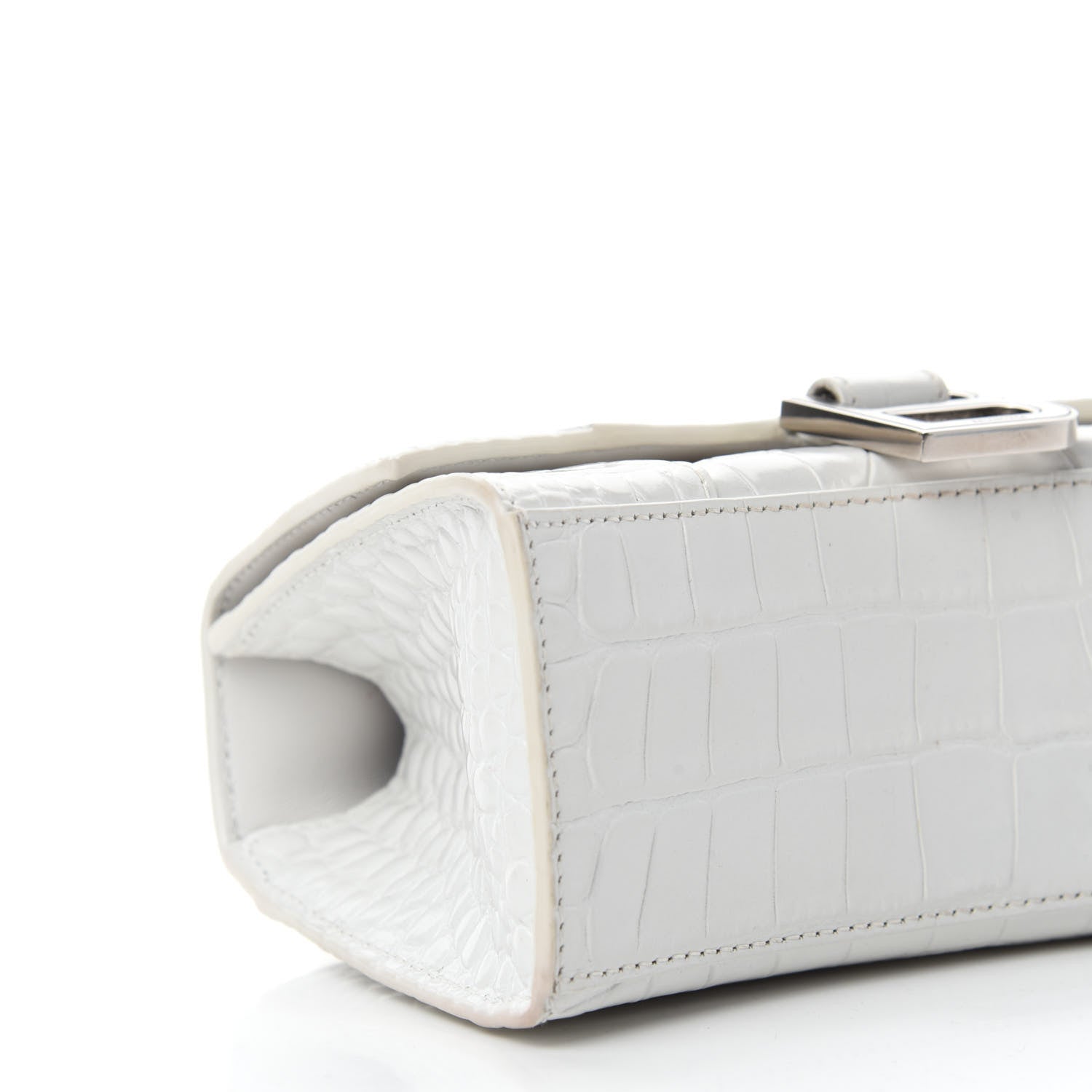 Balenciaga Shiny Calfskin Crocodile Embossed Hourglass Top Handle Bag XS White 6 of 11