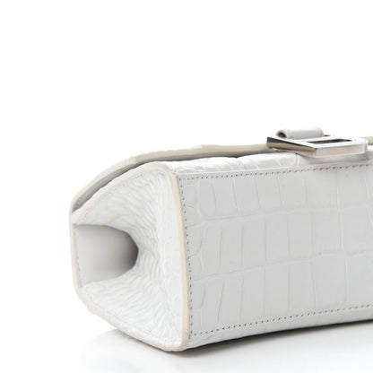 Balenciaga Shiny Calfskin Crocodile Embossed Hourglass Top Handle Bag XS White 6 of 11