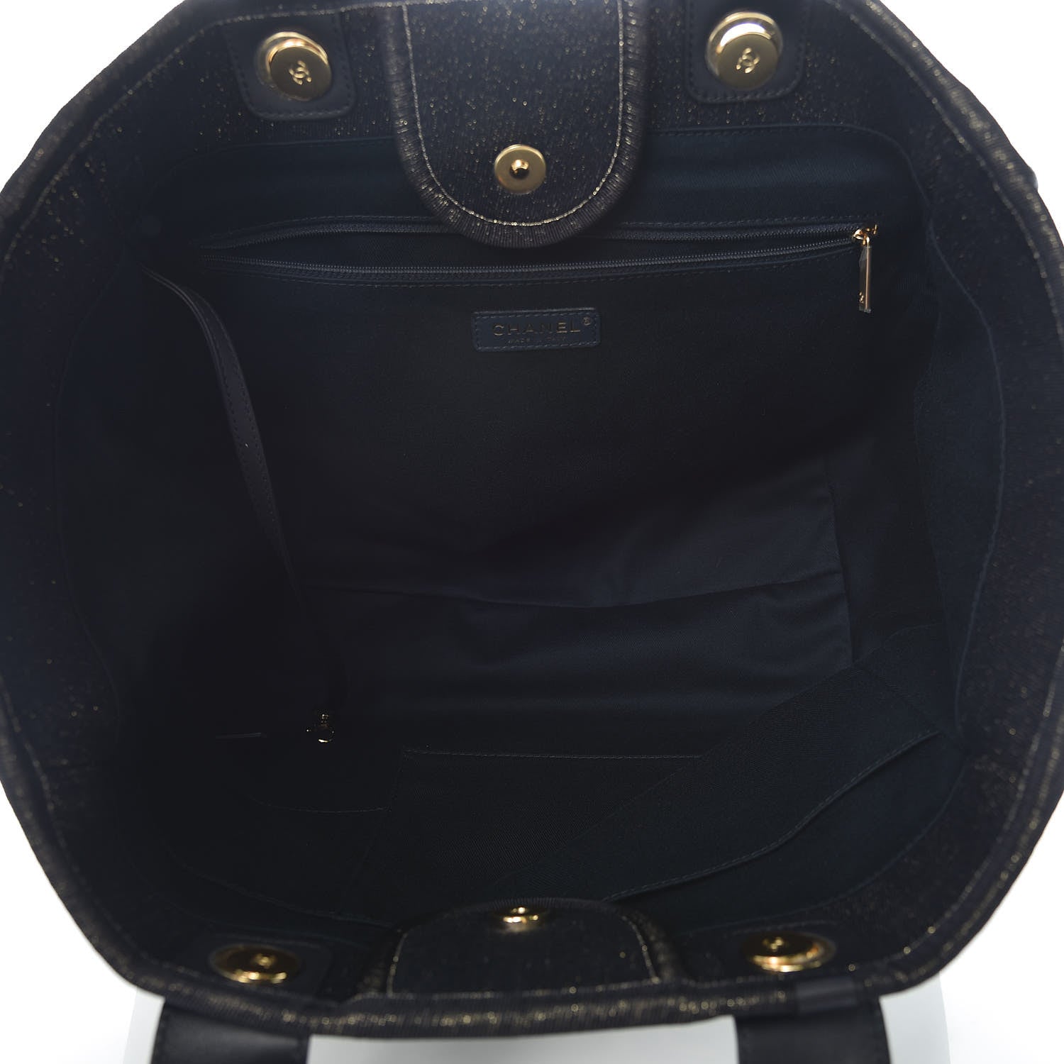 Chanel Lurex Canvas Medium Deauville Tote Navy Blue Gold 5 of 10