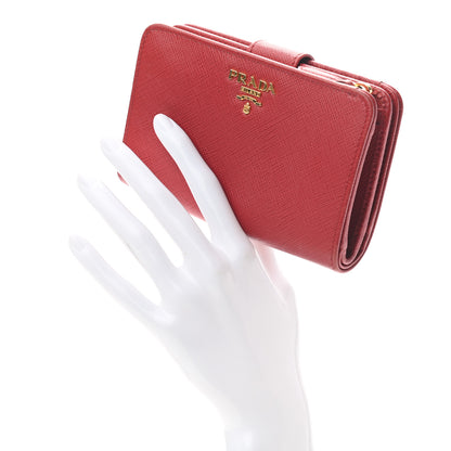 Prada Saffiano Metal Compact Wallet Rubino 2 of 7