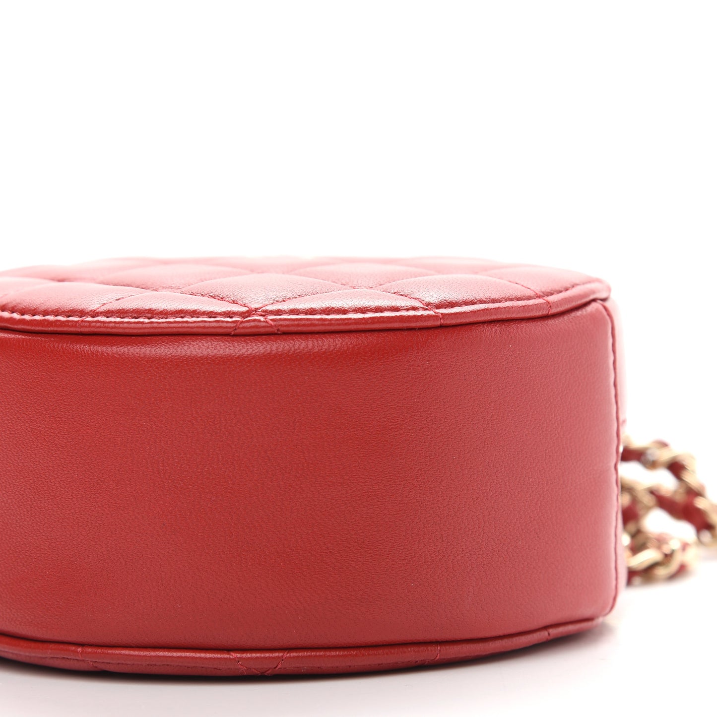 Lambskin Quilted Round Clutch With Chain Red