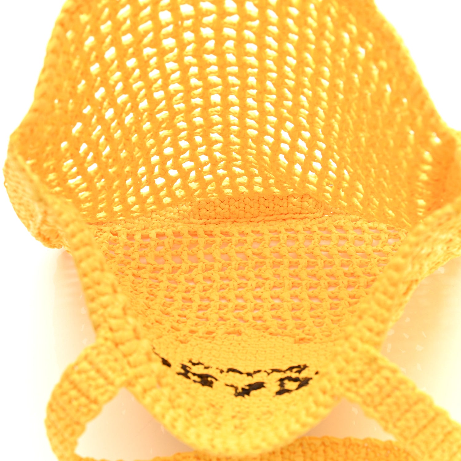 Prada Yarn Raffia Effect Crochet Logo Embroidered Tote Bag Giallo 5 of 10