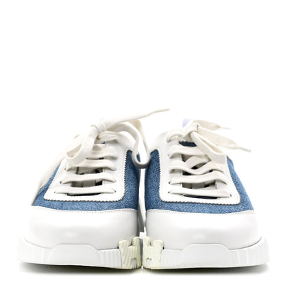 Hermes Denim Suede Goatskin Bouncing Sneakers 37 Bleu Clair White 3 of 9