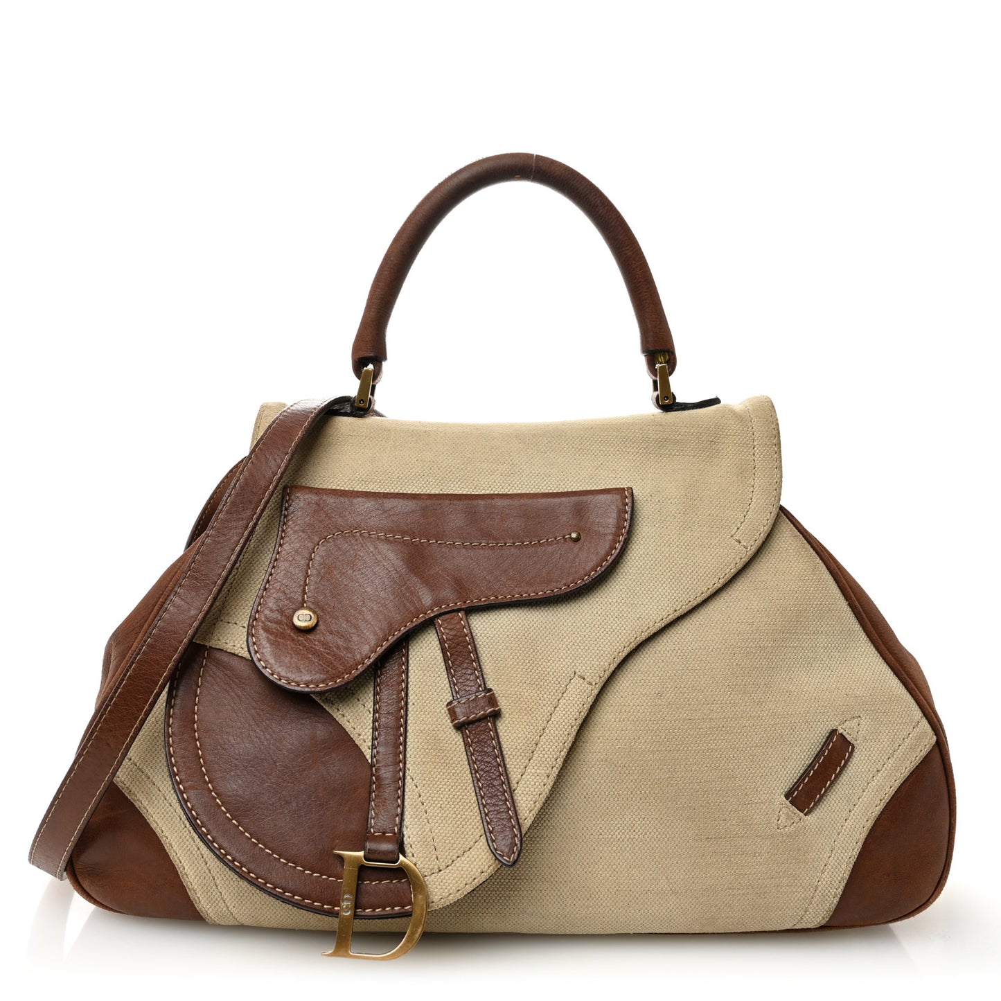 Canvas Calfskin Saddle Bowler Natural Brown