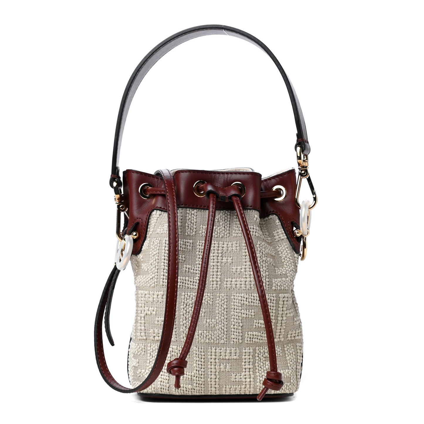 Sardinian Jacquard Vitello King F is Fendi FF 1974 Embroidered Mini Mon Tresor Bucket Bag Corda Praline