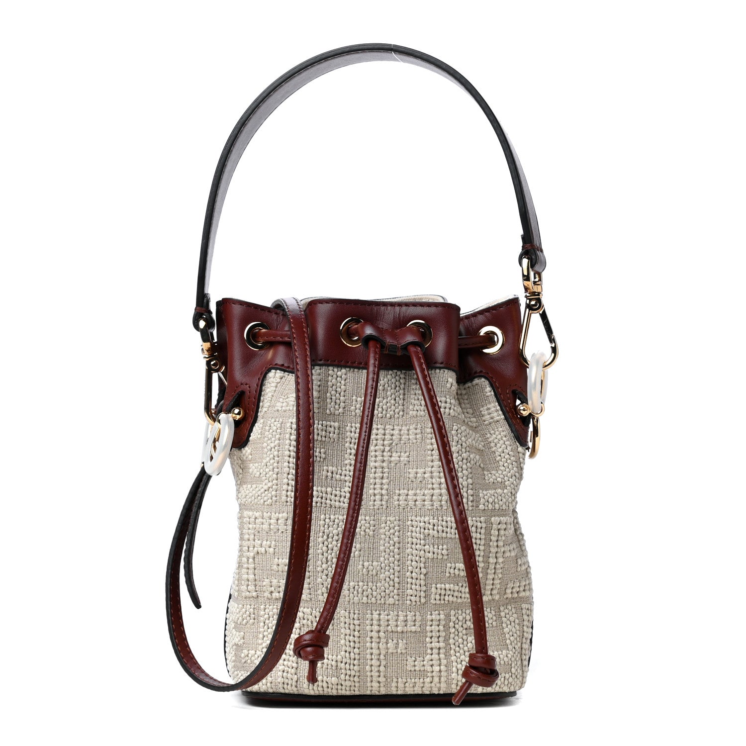 Fendi Sardinian Jacquard Vitello King F is Fendi FF 1974 Embroidered Mini Mon Tresor Bucket Bag Corda Praline 1 of 4