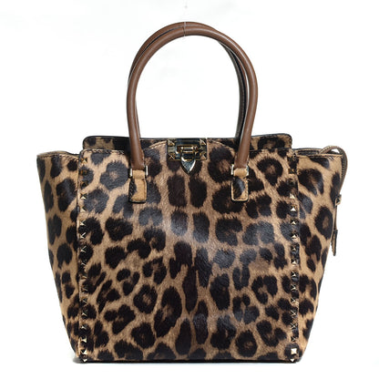 Valentino Garavani Calf Hair Leopard Print Rockstud Double Handle Tote Leopard 1 of 10