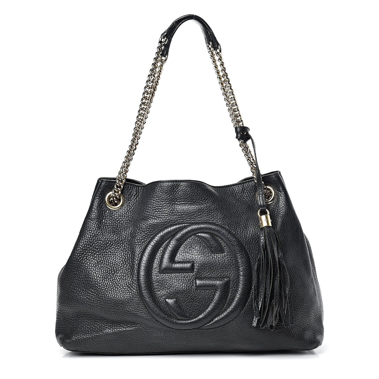 Pebbled Calfskin Medium Soho Chain Shoulder Bag Black