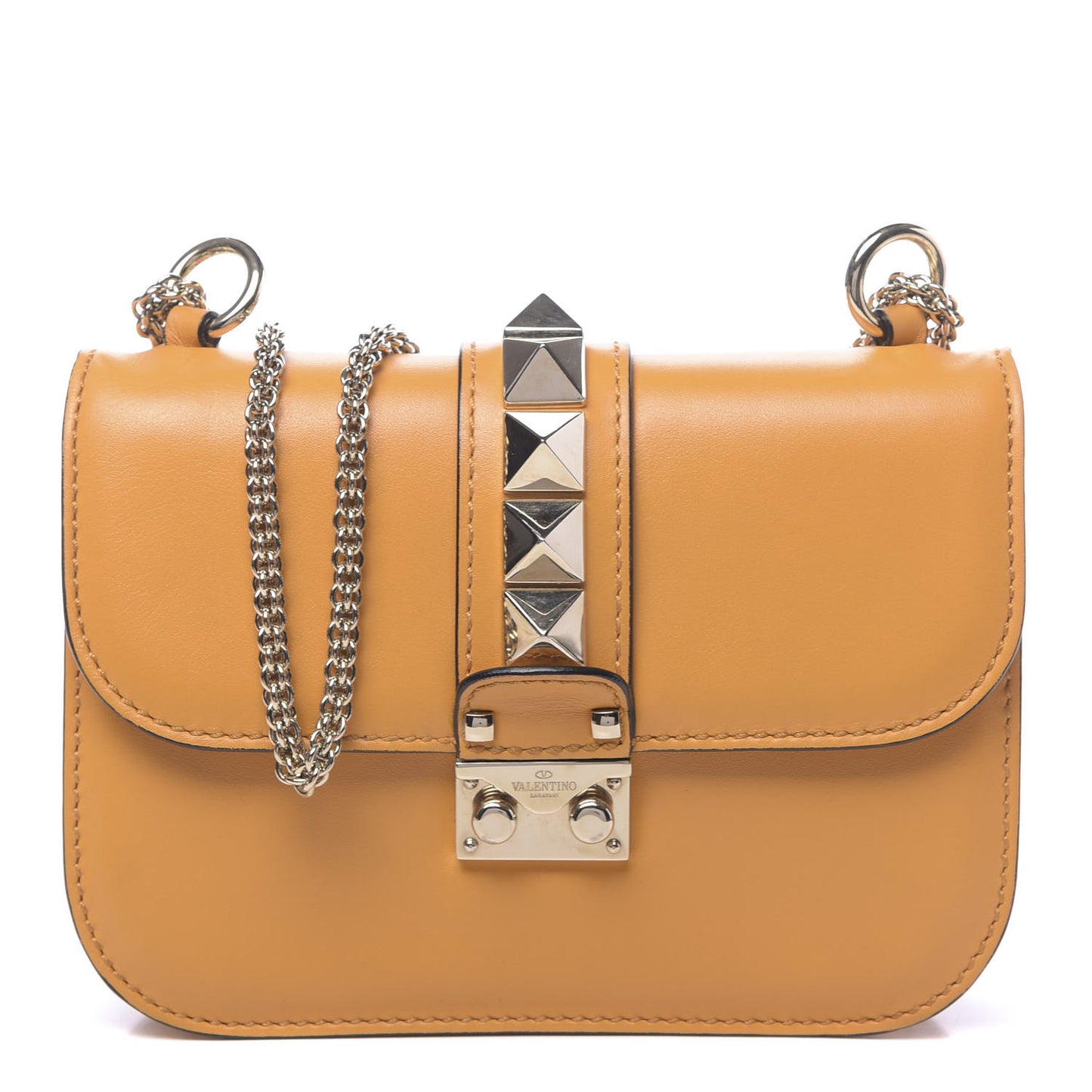 Vitello Small Glam Lock Rockstud Flap Mandarin Sorbet