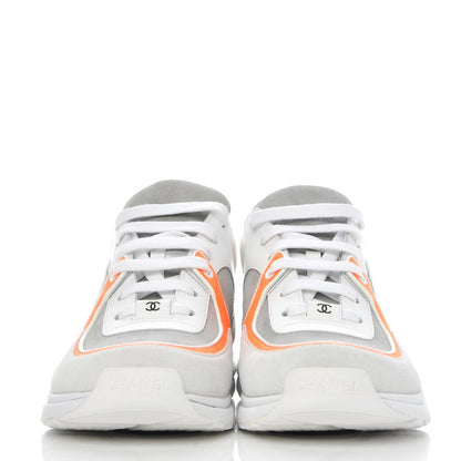 Chanel Suede Calfskin Fabric CC Sneakers 40 White Grey Fluo Orange 2 of 9