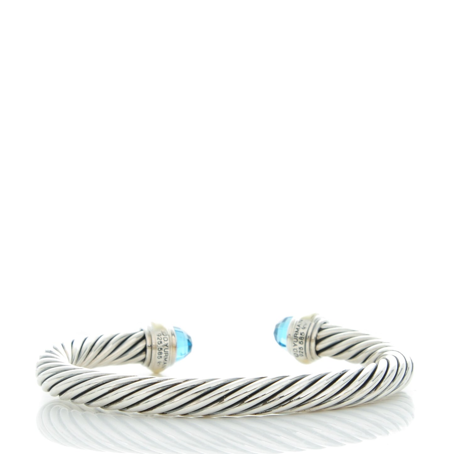 Sterling Silver 14K Yellow Gold Blue Topaz 7mm Cable Classics Bracelet