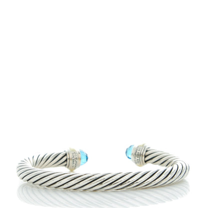 David Yurman Sterling Silver 14K Yellow Gold Blue Topaz 7mm Cable Classics Bracelet 3 of 5