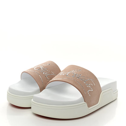 Christian Louboutin Veau Velours Strass Dear Pool Flat Platform Slide Sandal 38 Nude 3 of 9