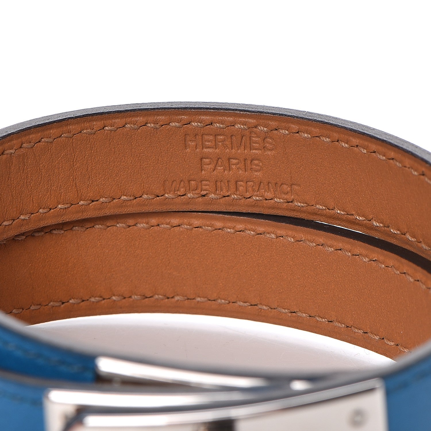 Hermes Tadelakt Kelly Double Tour Bracelet M Bleu Izmir 6 of 7