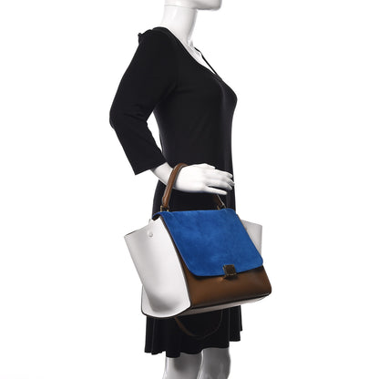 Celine Smooth Calfskin Suede Medium Tri-Color Trapeze Bright Blue 3 of 15