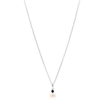 Mikimoto 18K White Gold Blue Sapphire Akoya Cultured Pearl 8-8.5mm Pendant Necklace 1 of 5