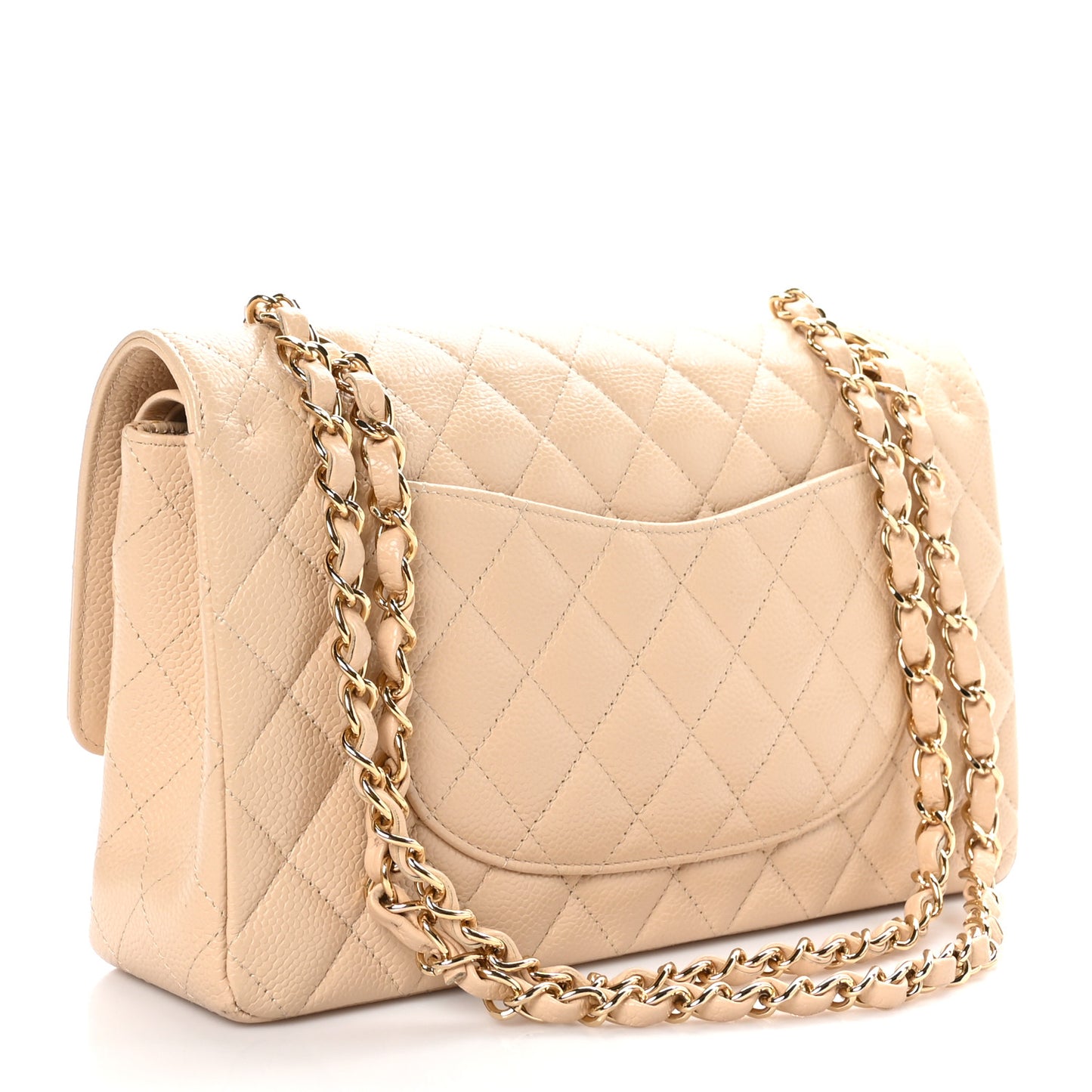Caviar Quilted Medium Double Flap Beige