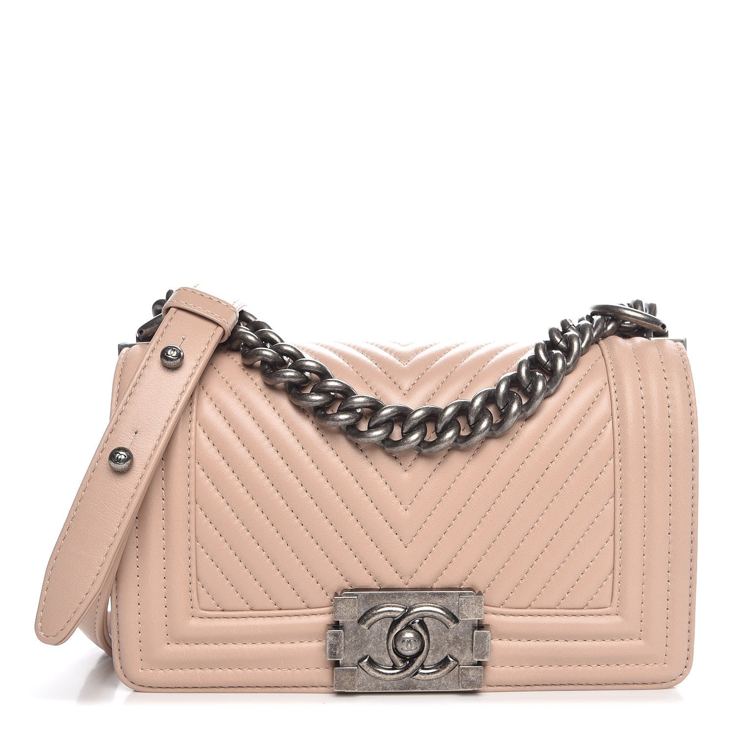 Chanel Calfskin Chevron Quilted Small Boy Flap Beige 1 of 7