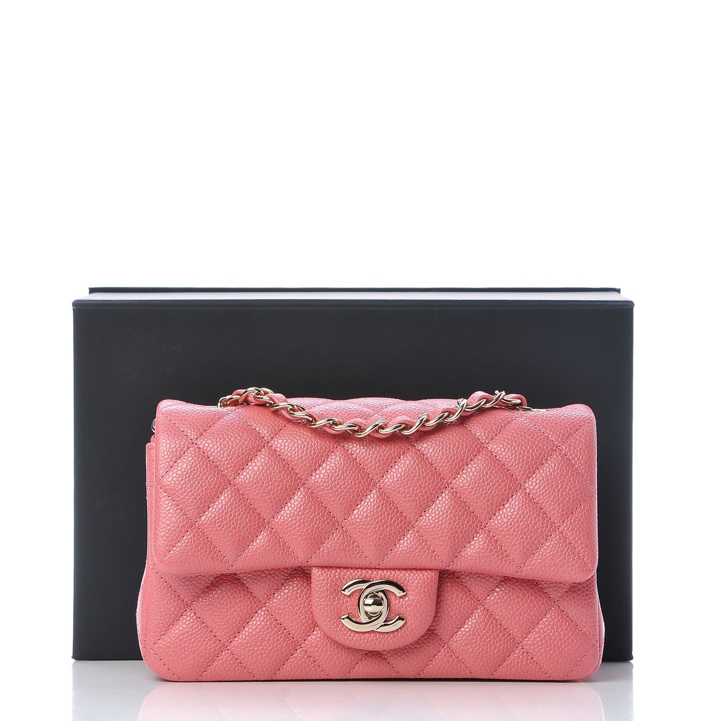 Iridescent Caviar Quilted Mini Rectangular Flap Pink