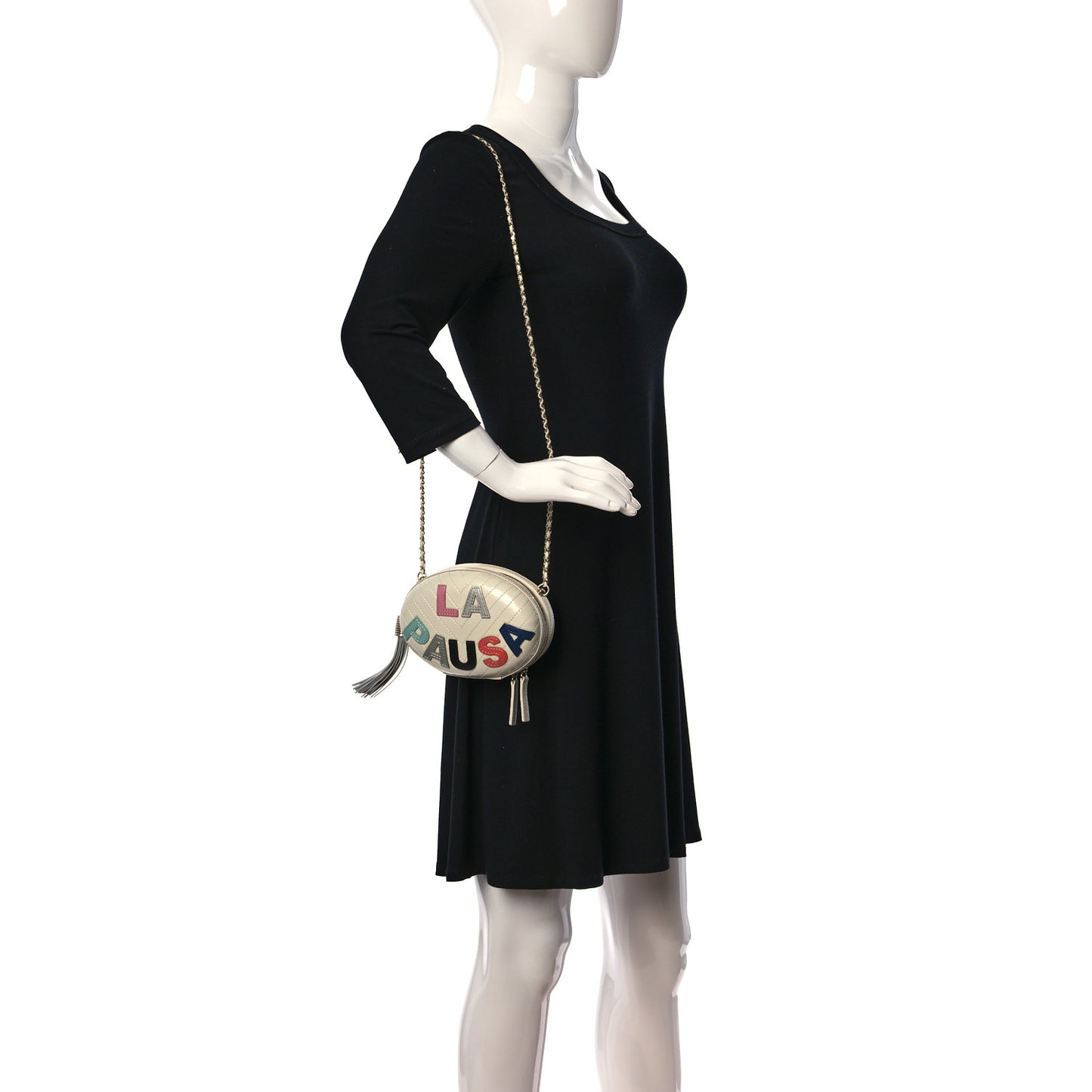 Embroidered Lambskin Chevron Quilted La Pausa Evening Bag White