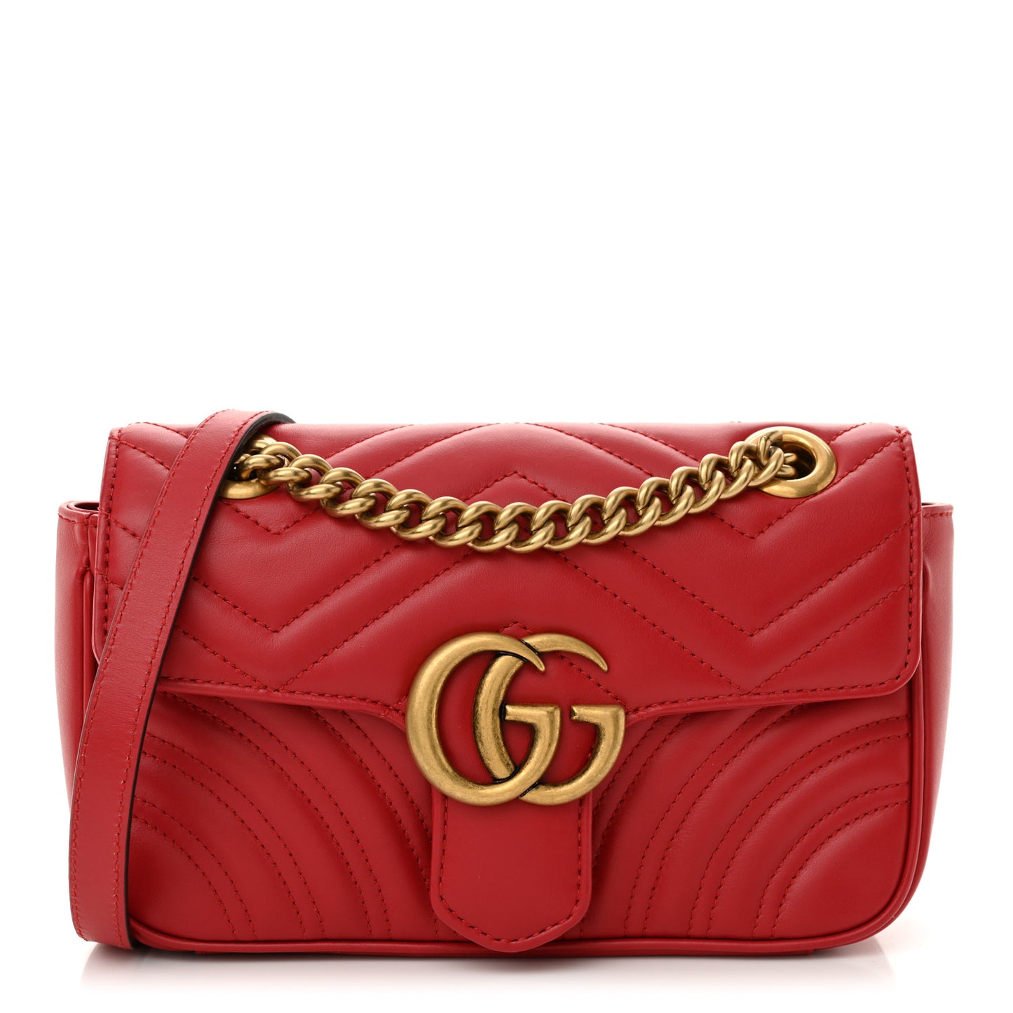 Calfskin Matelasse Mini GG Marmont Shoulder Bag Hibiscus Red