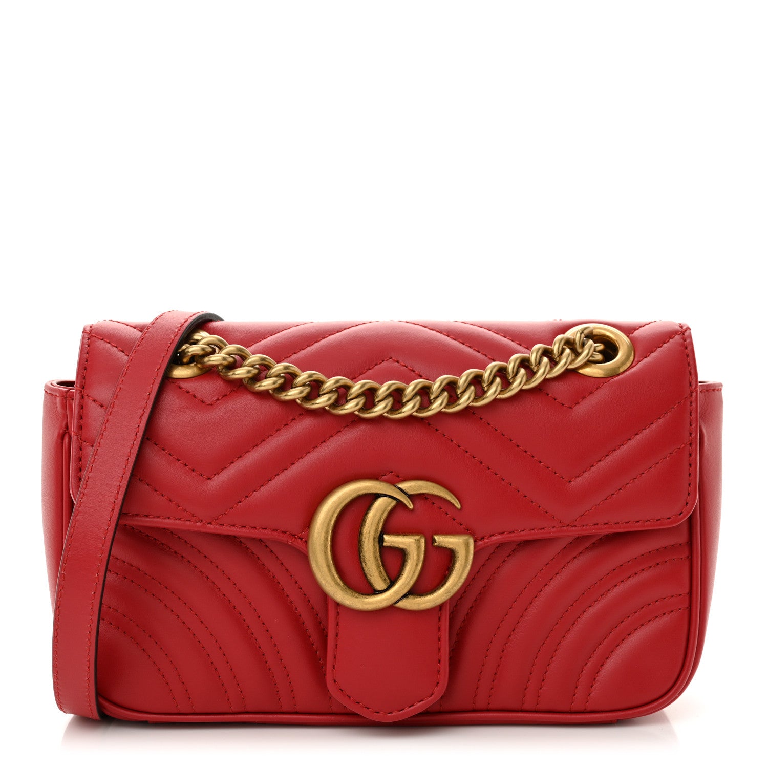 Gucci Calfskin Matelasse Mini GG Marmont Shoulder Bag Hibiscus Red 1 of 10