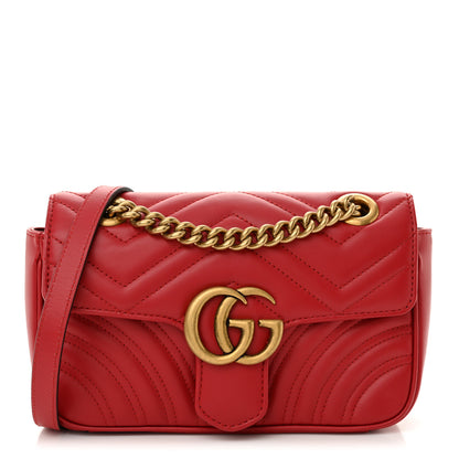 Gucci Calfskin Matelasse Mini GG Marmont Shoulder Bag Hibiscus Red 1 of 10
